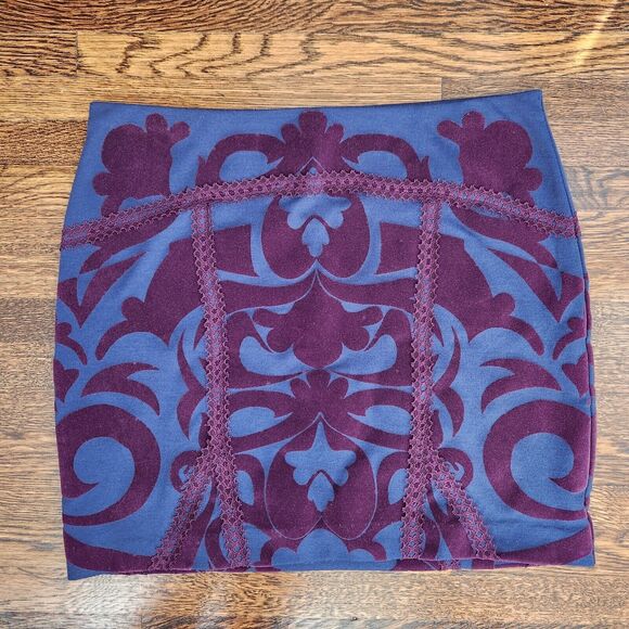 Free People Dresses & Skirts - Free People Velvet Damask Stretch Mini Skirt Medium Womens Lace Purple Blue Y2K